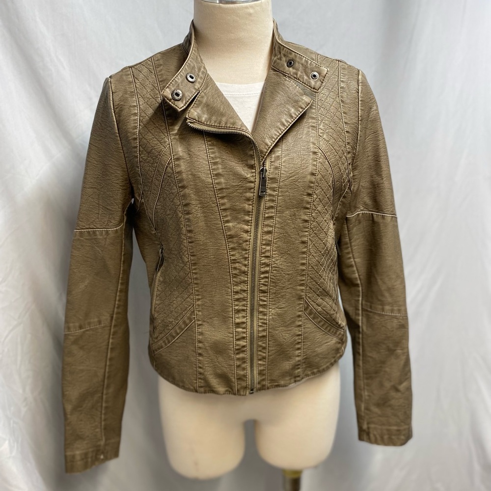 LA Coalition Brown Faux Leather Zipper Jacket